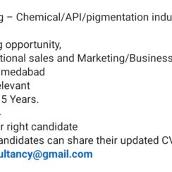 International Sales Marketing Jobs 2026 | Chemical API Pigmentation | Ahmedabad | 5+ Years | No Salary Bar