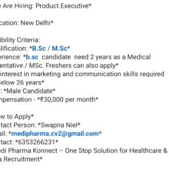Product Executive Jobs 2026 | New Delhi | B.Sc M.Sc | ₹30,000 Salary | Medi Pharma Konnect