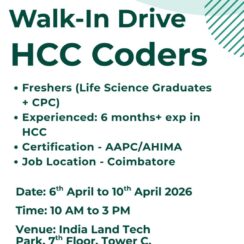 HCC Coders Walk-In Drive – Coimbatore | Freshers (Life Science + CPC) & Experienced | Cotiviti | April 6-10, 2026