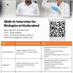Walk-In Interview for Biologics (Hyderabad) – Scientists Roles (Method Development, Mass Spec, SPR)