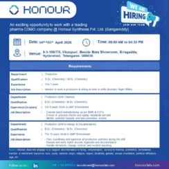 Walk-in Drive 2026: Production Chemist Roles | B.Sc / M.Sc Chemistry | Hyderabad