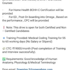 Medical Coding Walk-In Drive for Pharma & Life Sciences – Omega Healthcare (Trichy) | ₹19,000 CTC + Training