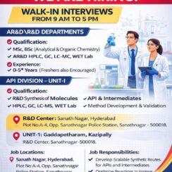 Walk-In Interview at Emnar Pharma: AR&D & R&D Jobs Hyderabad (0–5 Years Exp)