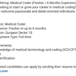 Medical Coding Jobs for Freshers – Gurgaon Sector 18 | Hiring Now