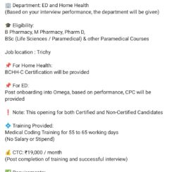 Medical Coding Fresher Job Trichy – Omega Healthcare | Trainee Medical Coder (BPharm, BSc Life Sciences)