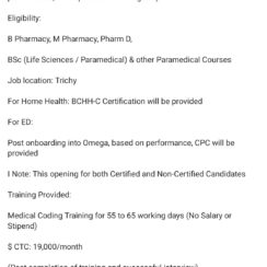 Omega Healthcare Fresher Medical Coding Job 2026 – Trainee Medical Coder (Trichy)