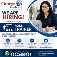 Omega Healthcare Hiring Trainer – Anesthesia, Denial Management, ENM IP, IPDRG, Surgery | WFH (Bangalore & Chennai) | Life Science Graduates