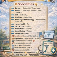 Medical Coding Jobs in Chennai & Bangalore – Hiring Now | Surgery, IPDRG, SDS, Home Health