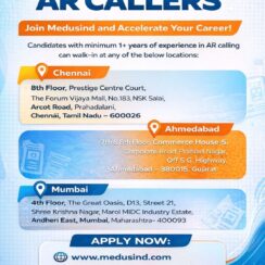 Medusind Mega Walk-In Drive 2026 – AR Caller Jobs in Chennai, Ahmedabad, Mumbai