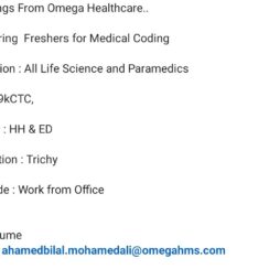 Medical Coding Freshers Hiring at Omega Healthcare – Trichy | Life Science & Paramedics | Apply Now