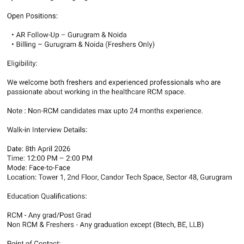 Walk-in Interview for AR Follow-Up & Billing Roles in Gurugram & Noida | R1 RCM – April 8, 2026