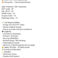 Medical Coding Jobs WFH 2026 – 100+ Vacancies at Claimxcode Solution | ₹25K–75K Salary