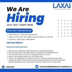 Process Engineering Job Walk-in Drive Hyderabad | Executive & Senior Executive Roles | 10th April 2026