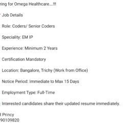Omega Healthcare Coder Jobs 2026 – EM IP, Certification Mandatory