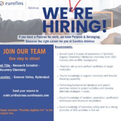 Research Scientist – Discovery Chemistry Job | Eurofins Advinus Hyderabad | MSc Organic Chemistry