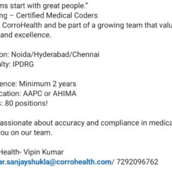 Certified Medical Coder Jobs | CorroHealth – IPDRG | Noida, Hyderabad, Chennai | 80 Openings