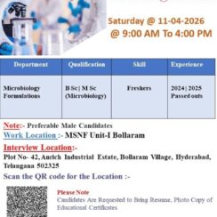 Walk-In Drive @ MSN Bollaram – Microbiology (BSc/MSc, 2024/2025 Passouts) – April 11, 2026