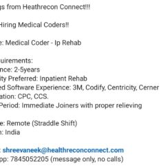 Remote Medical Coder (IP Rehab) – 2–5 Yrs Exp, CPC/CCS – Immediate Joiner – HealthRecon Connect