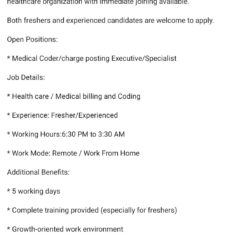 Remote Medical Coder – Freshers & Experienced – Trispect Health Medics (WFH, Night Shift, Training Provided)