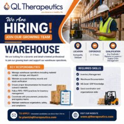 Warehouse Executive – QL Therapeutics (Karkapatla, Siddipet) – 2–5 Yrs Exp – Any Graduate/Diploma in Logistics