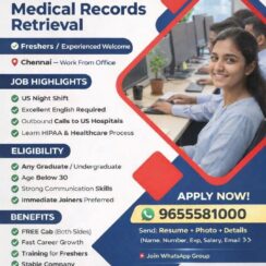 Virtual Interview – International Voice Process (Medical Records) – Chennai (WFO, US Night Shift, Freshers Welcome)