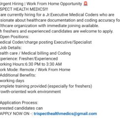 Remote Medical Coder (Freshers & Experienced) – Trispect Health Medics – Night Shift, Training Provided, WFH