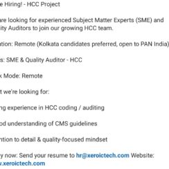 HCC SME & Quality Auditor – Remote (Kolkata Preferred) – XeroiTech – CMS Guidelines Expert