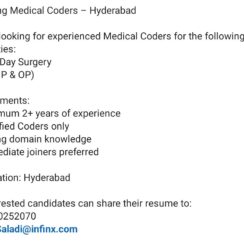 Medical Coder (Same Day Surgery & E&M) – Hyderabad – 2+ Yrs Exp – Certified Only – Infinx