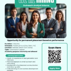 Outreach Analyst Intern – Klozer.io (Remote, 4 Months, Commission-Based, Flexible Hours) – Final Year Students/Graduates Outreach Analyst Intern – Klozer.io (Remote, 4 Months, Commission-Based, Flexible Hours) – Final Year Students/Graduates