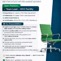 HCC Team Lead – VLMS Global Healthcare (Pune) – 6+ Yrs Exp, CPC/CCS/CRC Mandatory – 2026 Season HCC Team Lead – VLMS Global Healthcare (Pune) – 6+ Yrs Exp, CPC/CCS/CRC Mandatory – 2026 Season