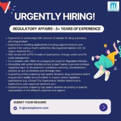 Regulatory Affairs Specialist – Medopharm – 5+ Yrs Exp – CMC, eCTD, Regulated Markets (UK, EU, Australia) Regulatory Affairs Specialist – Medopharm – 5+ Yrs Exp – CMC, eCTD, Regulated Markets (UK, EU, Australia)