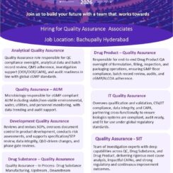 Quality Assurance (QA) – Biologics (Bachupally, Hyderabad) – Analytical, Drug Product, AUM, Development, Drug Substance, IT, SIT Quality Assurance (QA) – Biologics (Bachupally, Hyderabad) – Analytical, Drug Product, AUM, Development, Drug Substance, IT, SIT
