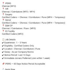 Certified Medical Coder (IPDRG, IVR, Surgery, Denial, E&M OP, ED Facility) – Access Healthcare (Chennai, Coimbatore, Pune)