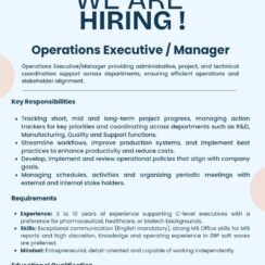 Operations Executive / Manager – Provis Biolabs – 3–10 Yrs Exp – Pharma/Biotech Background – ERP & MS Office