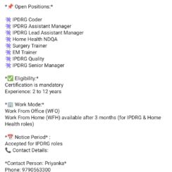 IPDRG Coder, QA, Trainer, Manager – Certified (2–12 Yrs Exp) – WFO (WFH after 3 months) – Tag India