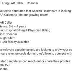 AR Caller – Access Healthcare (Chennai) – 0.6–4 Yrs Exp – Hospital/Physician Billing – Night Shift – Free Cab