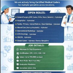Medical Coder (Multiple Specialties) – Hyderabad, Chennai, Bangalore – 1+ Yr Exp, CPC/CCS/COC/CIC – Up to ₹55K In-Hand