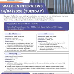 Walk-In – QC Micro, ADL, Packaging – Biomatrix Healthcare (Ahmedabad) – 2–8 Yrs Exp – M.Sc, B.Pharm, B.Sc – April 2026