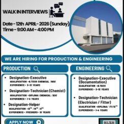 Walk-In – Production & Engineering (Executive, Technician, Helper) – SCL Lifesciences (Derabassi, Punjab) – April 12, 2026 – 0–12 Yrs Exp