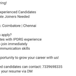 IPDRG Medical Coder – Coimbatore & Chennai – Immediate Joiners – Experienced Only – Contact Now