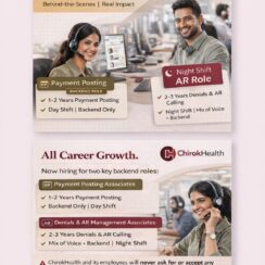 Payment Posting Associate & Denials/AR Associate – Chirok Health (Mumbai, Noida) – 1–3 Years Exp – Day & Night Shift