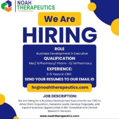 Business Development Sr. Executive (CRO) – Noah Therapeutics – 2–5 Years Exp – M.Sc / B.Pharm / M.Pharm / Pharm-D