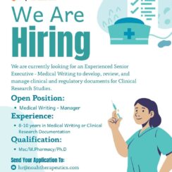 Medical Writing Manager (Clinical Research Documentation) – Noah Therapeutics – 8–10 Years Exp – M.Sc / M.Pharm / Ph.D Medical Writing Manager (Clinical Research Documentation) – Noah Therapeutics – 8–10 Years Exp – M.Sc / M.Pharm / Ph.D