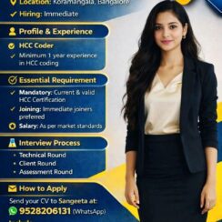 HCC Coder (1+ Year Exp) – Koramangala, Bangalore – Immediate Joiner – Valid HCC Certification Required HCC Coder (1+ Year Exp) – Koramangala, Bangalore – Immediate Joiner – Valid HCC Certification Required