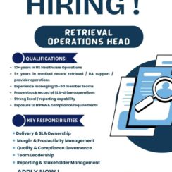 Retrieval Operations Head Jobs | US Healthcare Operations | 10+ Yrs Exp | Medical Records