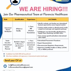 International Business Development & Tender Executive (Pharma) – Florencia Healthcare (Noida) – 1+ Year Exp – B.Pharm / B.Sc / Life Sciences