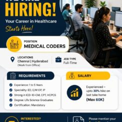 Medical Coder (ED, E/M OP, IP) – Omega Healthcare (Chennai, Hyderabad, WFO) – 1–5 Years Exp – Up to 30% Hike / ₹60K – Certification Mandatory