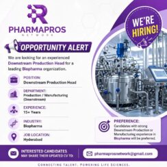 Downstream Production Head (Biopharma) – Hyderabad – 15+ Years Exp – Biopharma Manufacturing Leadership