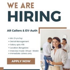 AR Caller & EV-Auth (Denial Management) – Bangalore – 2+ Years Exp – Up to ₹45K – Virtual/Walk-In – Immediate Joiners