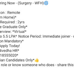 Surgery WFH Jobs 2026 | Remote Life Science Jobs | 2 Years Exp | Salary 5.5 LPA | South India | Virtual Interview